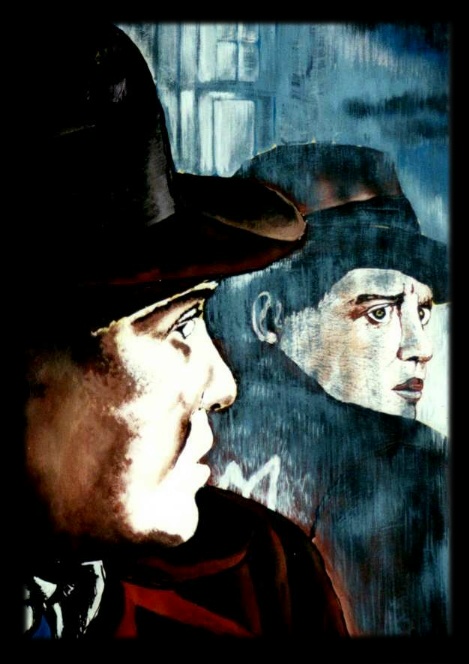 elaborazione di un  fotogramma dal film in b/n del grande regista tedesco F. Lang